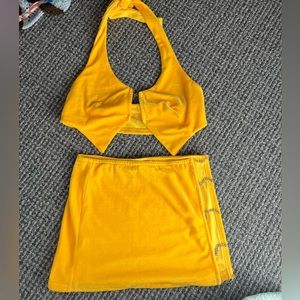 Yellow velvet skirt set